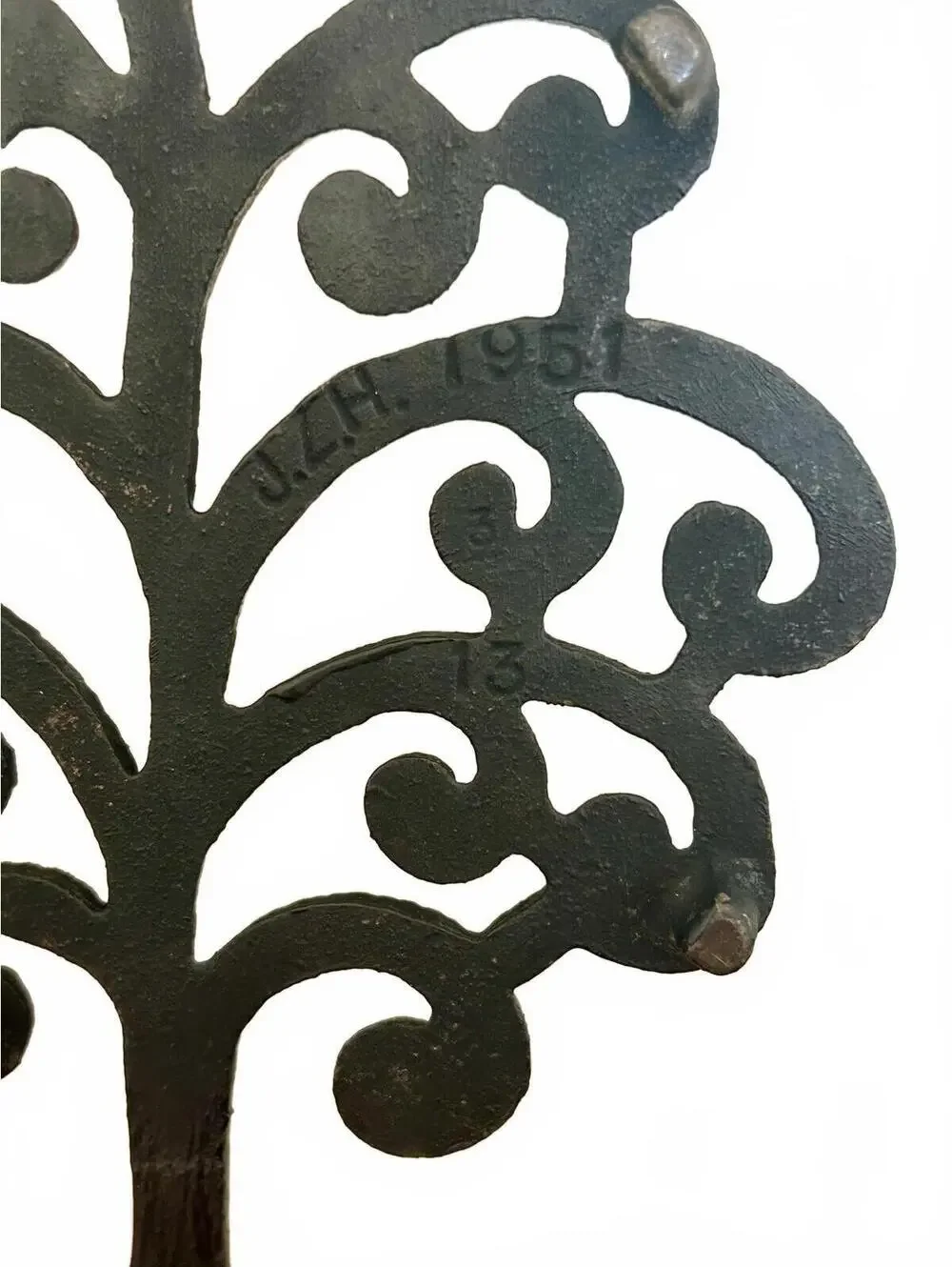 Vintage J.Z.H. 1951 Union Manufacturing Co Tree Of Life Cast Iron Footed Trivet